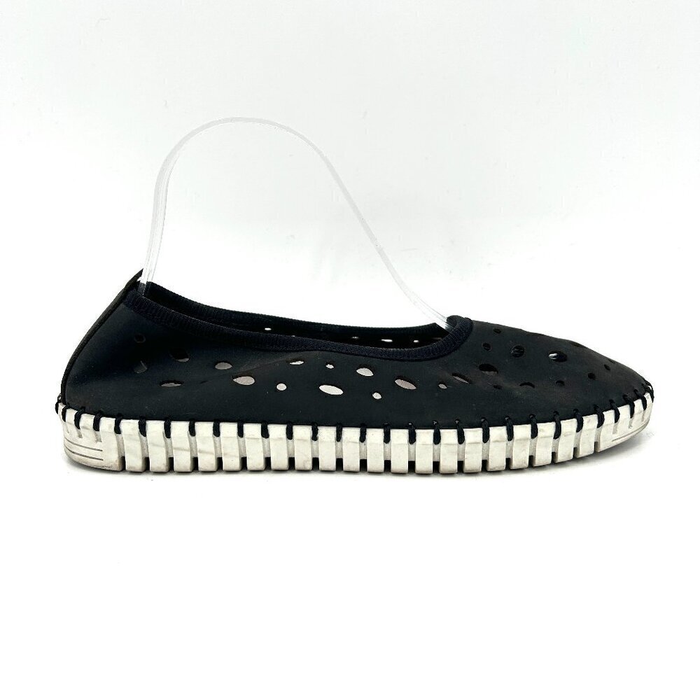 ERIC MICHAEL Black White Inez Leather Cut Out Slip On Shoes Size EU 39